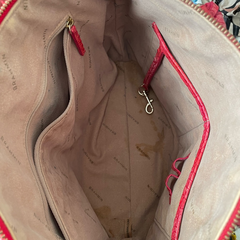 Brahmin Leather Signature Crocodile Embossed Red Leather Satchel - Picture 8 of 9